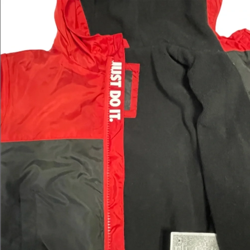 Nike Red and Black Fleece Lined Jacket with Hood